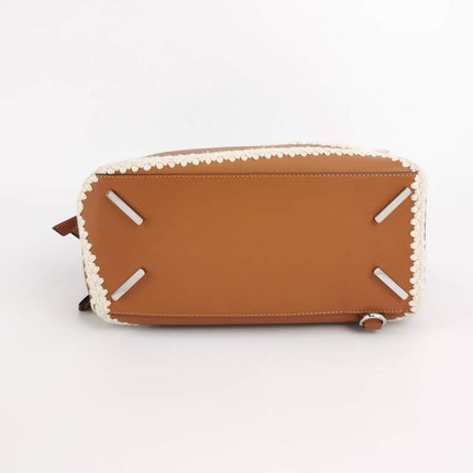 Loewe Puzzle Calfskin Crochet Trim Medium Caramel Tan Leather Bag