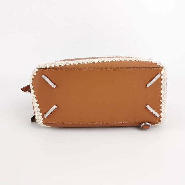 Loewe Puzzle Calfskin Crochet Trim Medium Caramel Tan Leather Bag