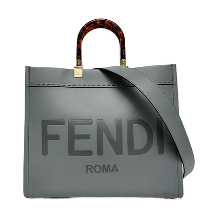 Fendi Sunshine Tote Medium Greyish Blue Top Handle Bag with Strap-Luxbags