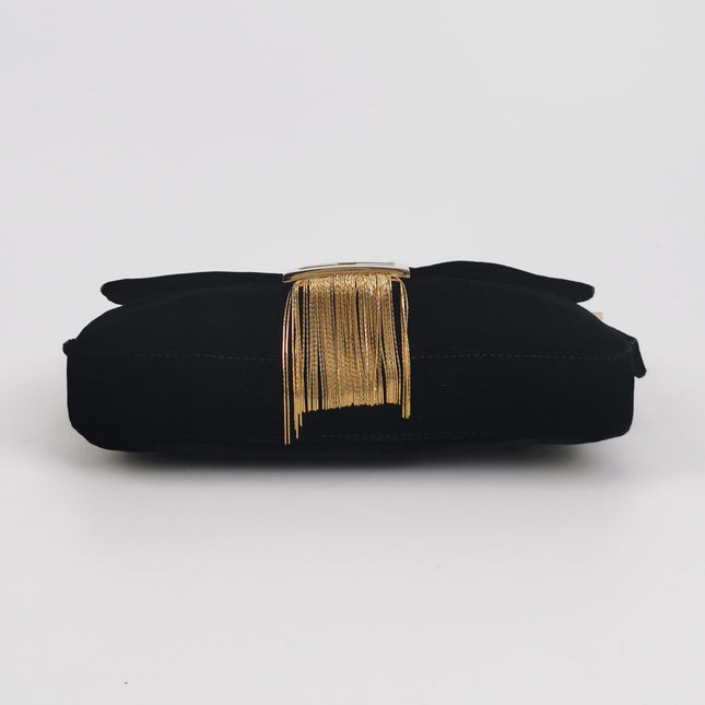 Fendi Baguette Vintage Rare Black Velvet with Gold Metal Tassles