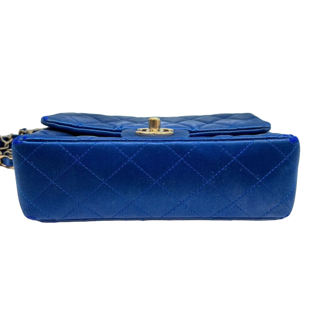 Chanel Classic Flap Mini 2013 Blue Silk Satin Gold Hardware