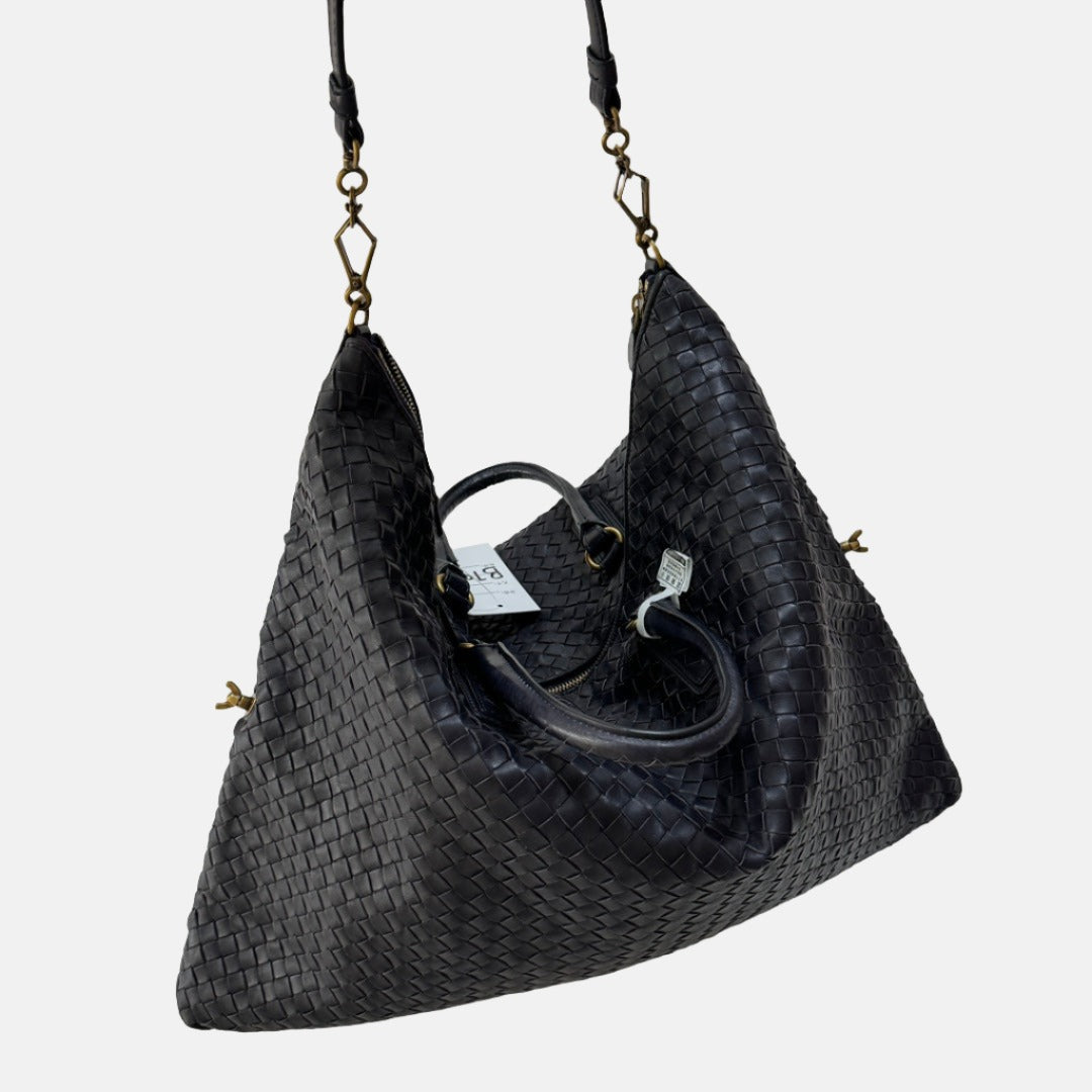 Bottega Veneta Maxi Convertible Tote Bag Hobo Dark Navy Leather Two-way Carry 50cm-Luxbags