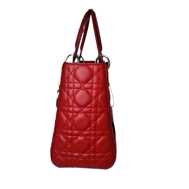 Sold Lady Dior Medium Bag Red Lambskin Cannage Leather Without Strap