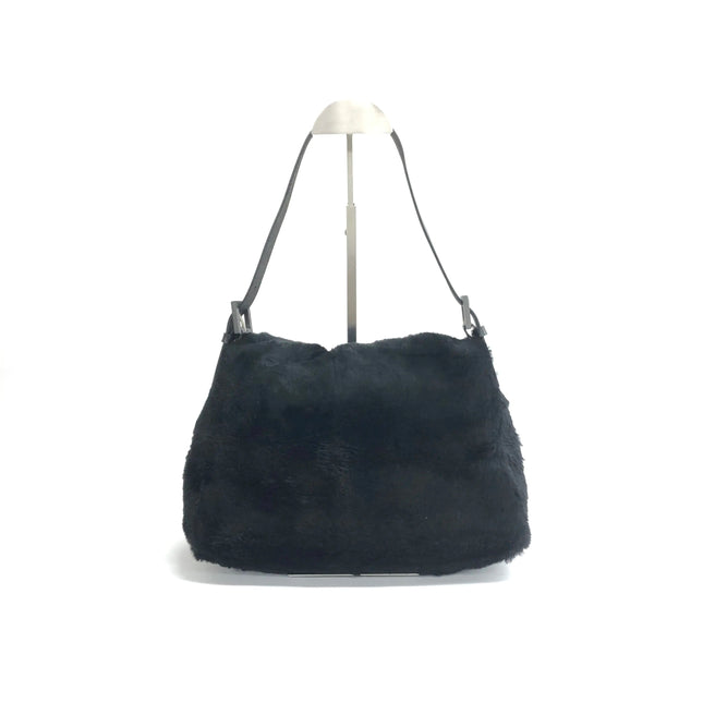 Fendi Mamma Baguette Black Faux Fur Shoulder Bag