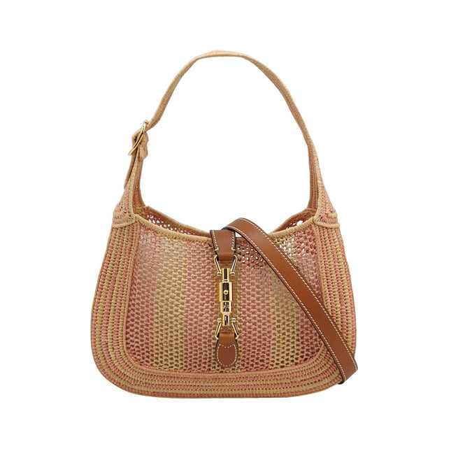 Gucci Jackie 1961 Wicker Bag Pink Gold Hardware Leather Strap