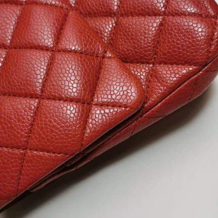 Chanel Timeless Classic Flap Medium Red Caviar Leather Silver Hardware