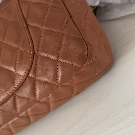 Chanel Seasonal Flap Medium Caramel Tan Brown Leather Valentine Marine Charms