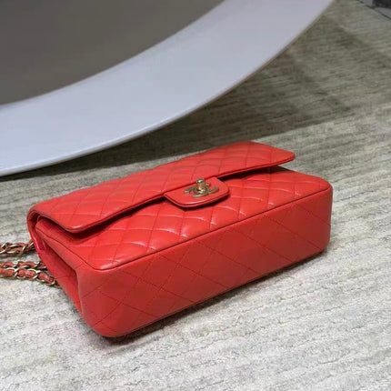 Chanel Classic Flap Medium Red Lambskin Leather with Gold Hardware