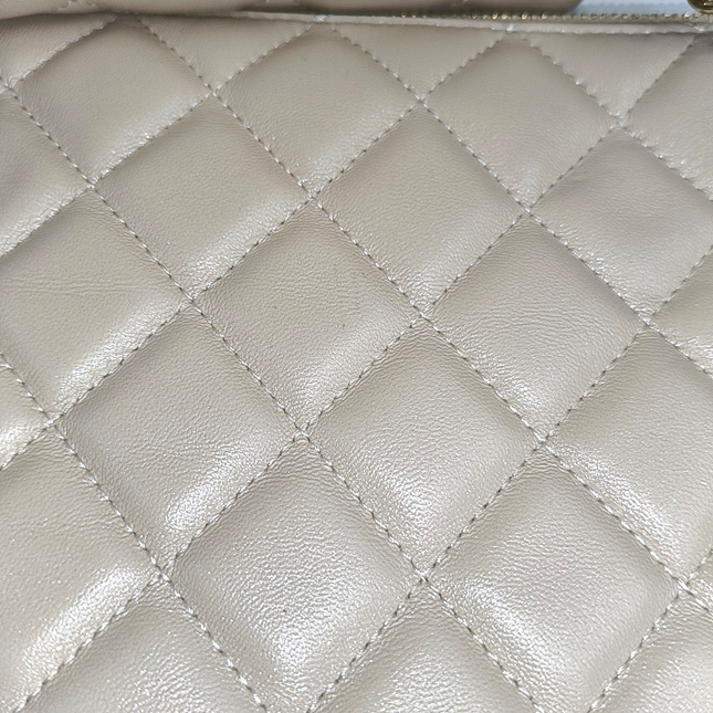 Chanel Beige Iridescent Lambskin Quilted Pouch with Mini Flap Purse