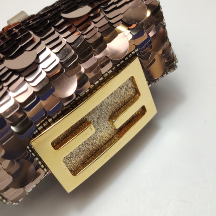 Fendi Nano Baguette Charm Pink Sequins Satin Interior Chain Strap