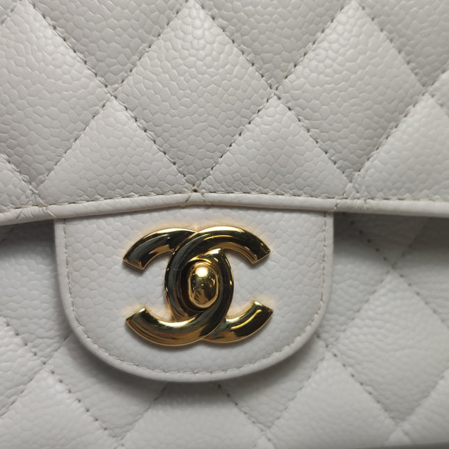 Chanel Classic Flap Medium 2010 White Caviar Leather Gold Hardware