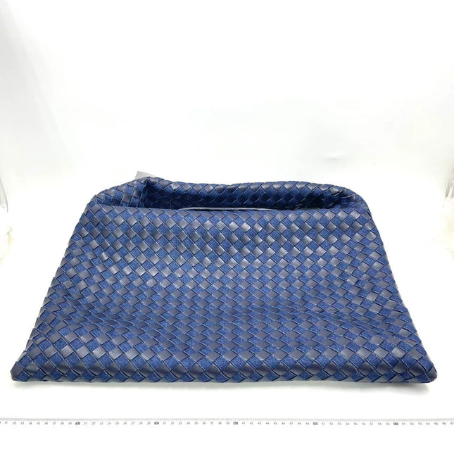 Bottega Veneta Hop Large Leather and Denim Intrecciato Navy Hobo Bag 55cm