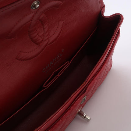 Chanel Timeless Classic Flap Medium Red Caviar Leather Silver Hardware