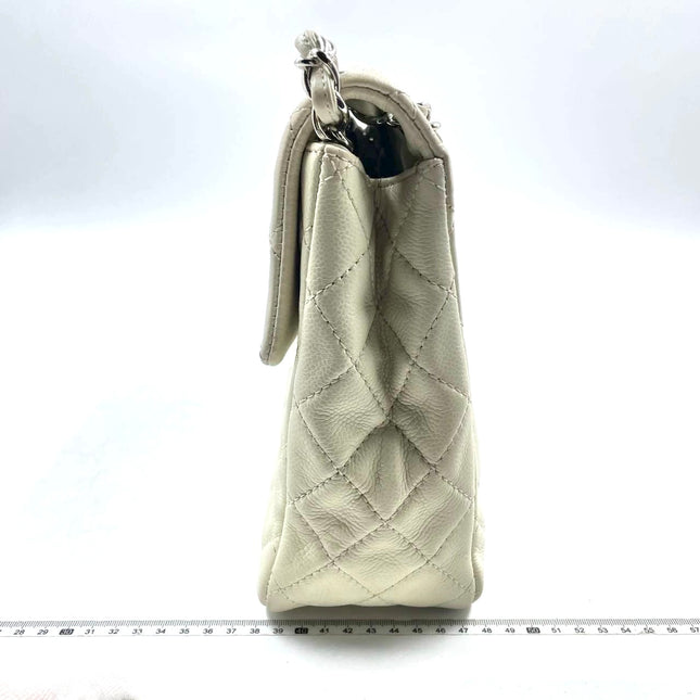 Sold Chanel Classic Flap Maxi Milk White Caviar Leather Silver-tone Hardware Giant CC Logo