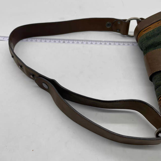 Dior Vintage Gaucho Mini Green Denim Brown Leather Crossbody Bag 2006