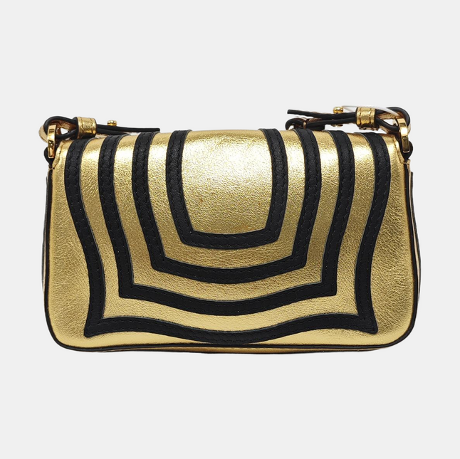 Fendi Nano Baguette Charm Gold Shiny Leather with Black Paints