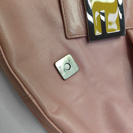 FENDI Baguette Vintage Pink Lambskin Leather Shoulder Bag Silver Hardware