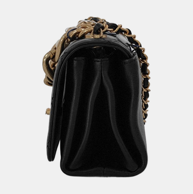 Chanel Classic Flap Mini Pearl Chain Black Lambskin Gold Hardware