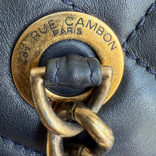 Chanel Perfect Edge Tote Quilted Navy Leather Antique Gold Hardware