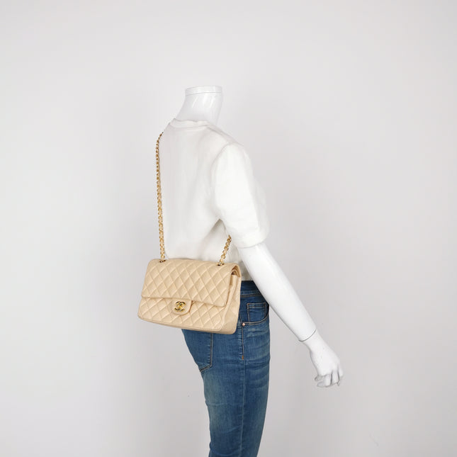 Chanel Classic Flap Medium Beige Lambskin Leather with Gold HW, 2009