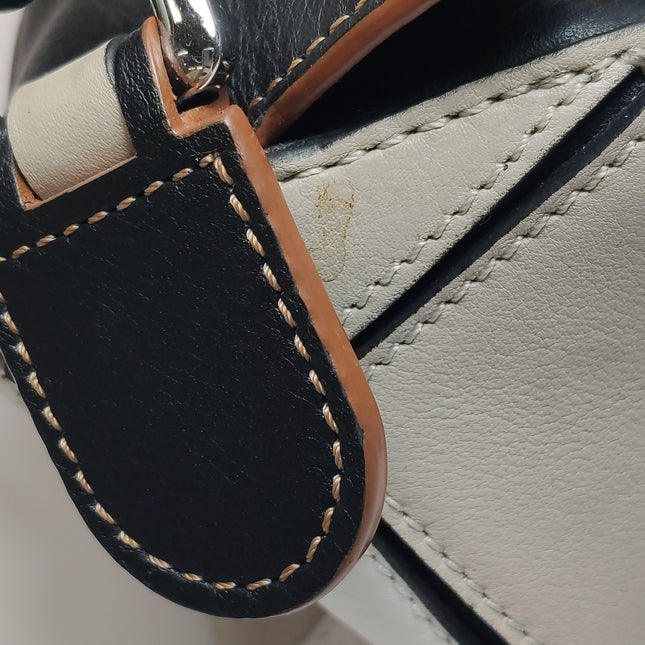 Loewe Puzzle Small Tricolor Black Grey Calfskin Leather Braided Handle Crossbody Bag