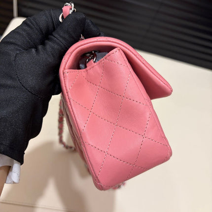 Chanel Classic Flap Mini 2013 Pink Lambskin Leather Silver Hardware