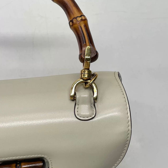 Gucci Bamboo 1947 Top Handle Bag Small White Box Leather Canvas Strap