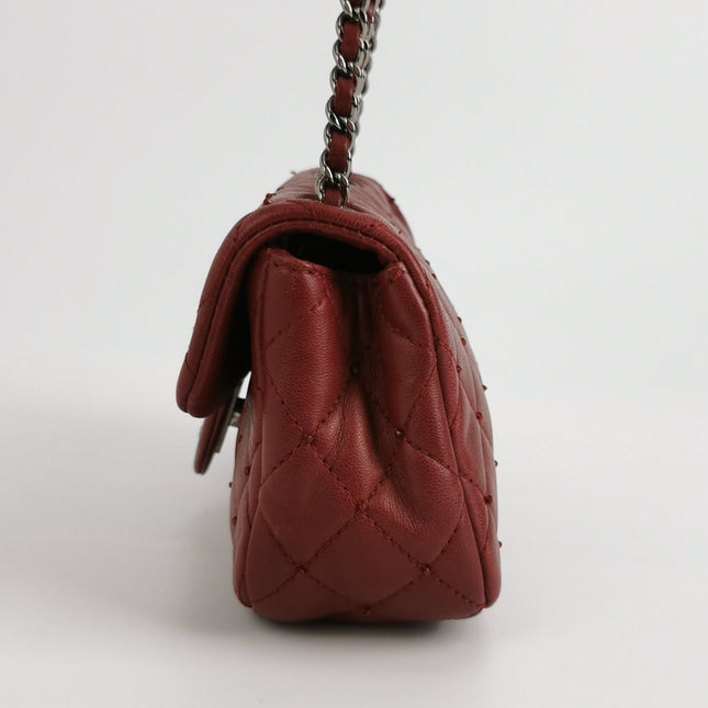 Chanel Seasonal Flap Mini Burgundy Lambskin Leather With Beads