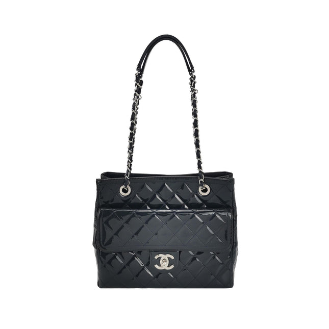 Chanel Coco Shine Small Tote Black Quilted Patent Leather Silver Hardware 2014-15