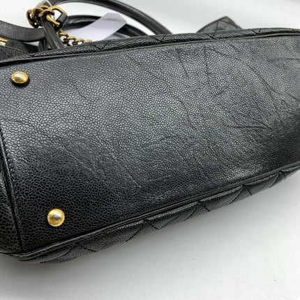 Chanel Shiva Tote Black Quilted Shiny Caviar Leather Gold Hardware