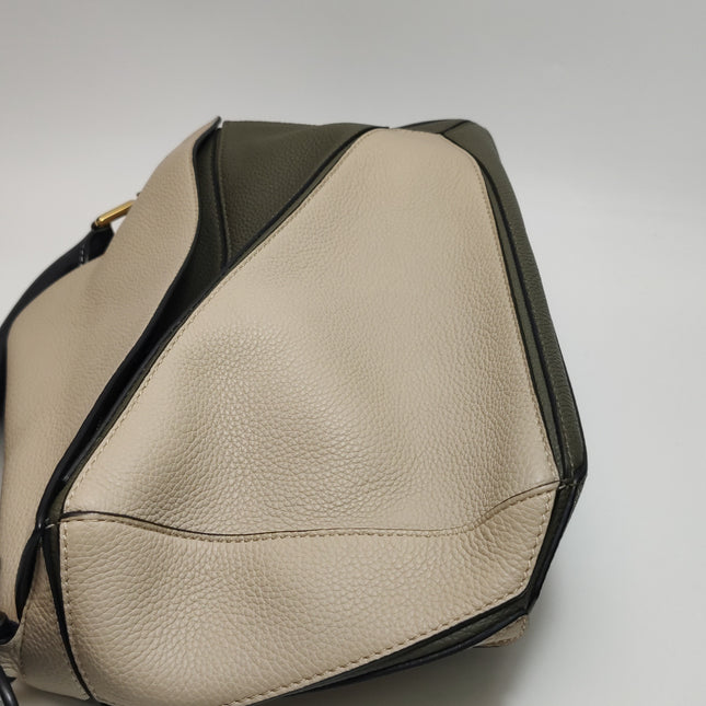 Loewe Puzzle Medium Tricolor Green Beige Calfskin leather bag