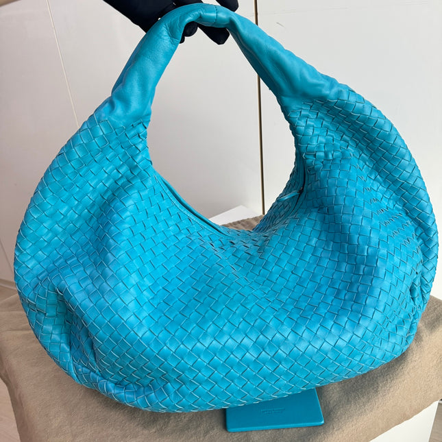 Bottega Veneta Belly Hobo Intrecciato Lambskin Leather Sky Blue Large 50cm-Luxbags
