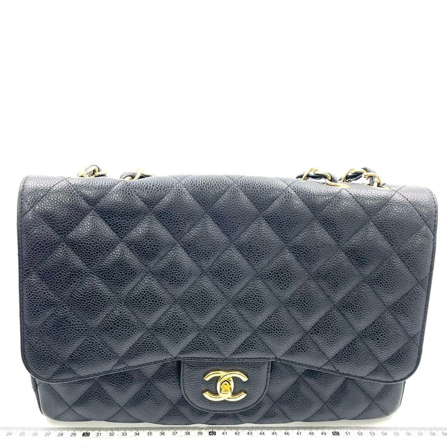 Chanel Classic Flap Jumbo 2009 Black Caviar Leather Single Flap Gold Hardware-Luxbags