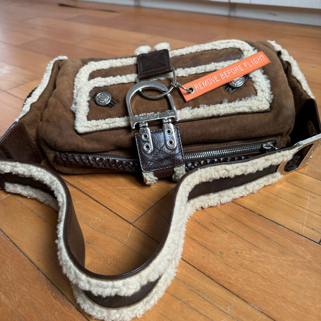 Dior Flight Medium Shoulder Bag Tan Brown Shearling