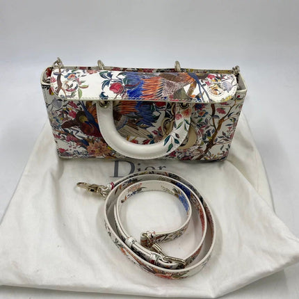 Lady D-Joy Medium Bird and Flower Embroidery Calfskin Leather