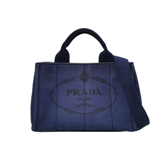 Prada Canape Canvas Tote Small Navy with Strap-Luxbags