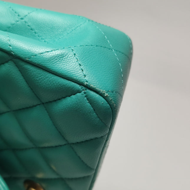Chanel Classic Flap Mini 2018 Turquoise Blue Green Lambskin Leather Gold Hardware