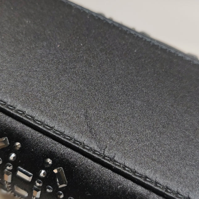 Lady Dior Mini Black Silk with Crystals Silver Hardware