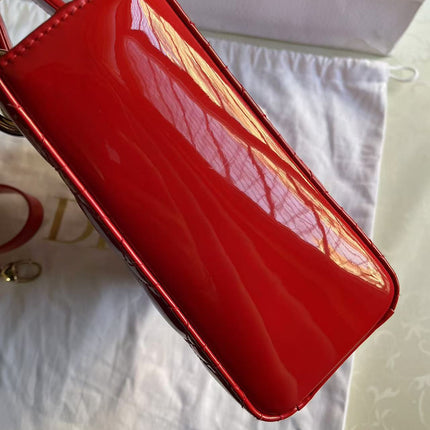 Lady Dior Small Red Patent Leather with Strap