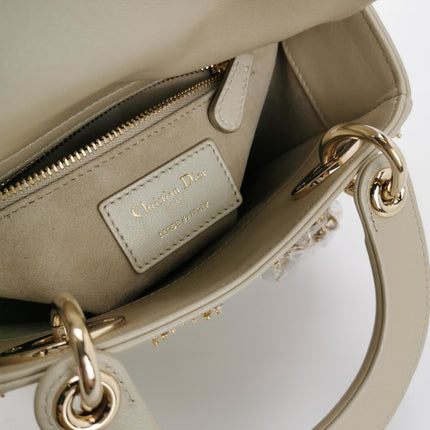 Lady Dior Mini Gold Calfskin Leather with Crystals Gold Hardware 2023