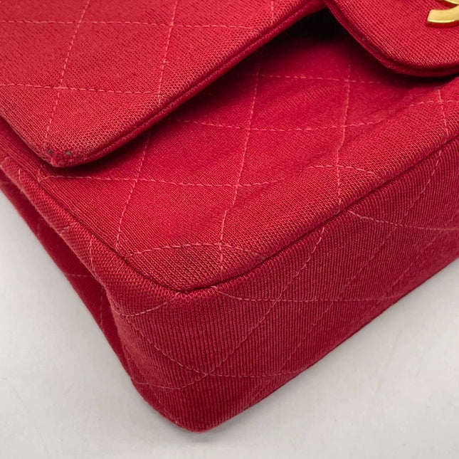 Chanel Classic Flap Small Red Fabric Double Flap Vintage 24k Gold Hardware Shoulder Bag