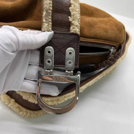 Dior Flight Medium Brown Shearling Leather with Orange Tag Shoulder Bag