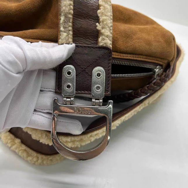 Dior Flight Medium Brown Shearling Leather with Orange Tag Shoulder Bag