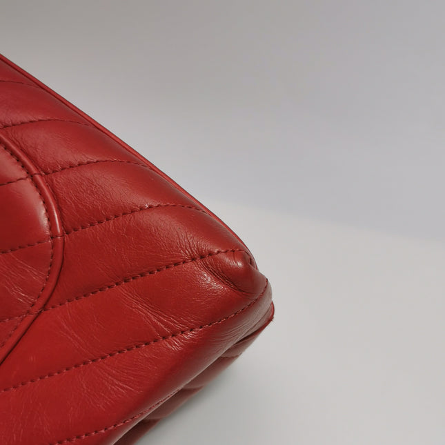 Chanel Coco Handle Small Red Lambskin Leather Chevron Stitching Gold Hardware, 2017-18