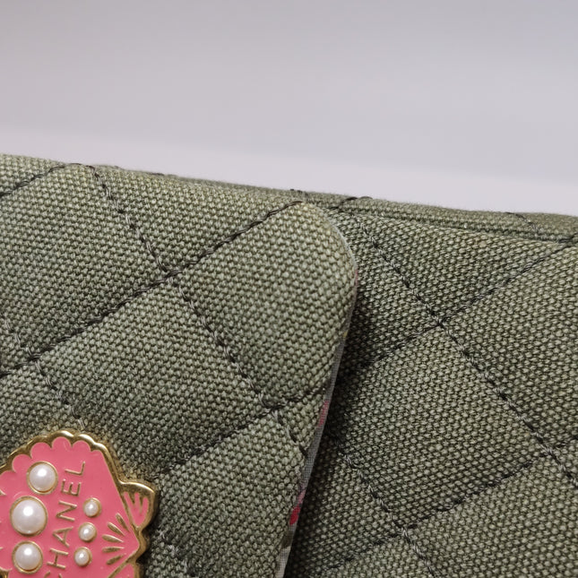 Chanel Classic Flap Green Quilted Canvas Coco Cuba Charms 2017