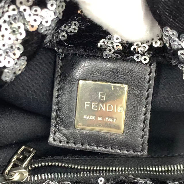 FENDI Mini Bucket White Heart Shaped Sequin Black Bag