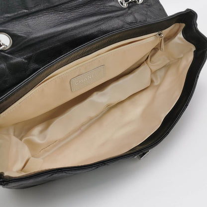 Chanel East West Mademoiselle Flap Bag 2008 Medium Black Leather Shoulder Bag