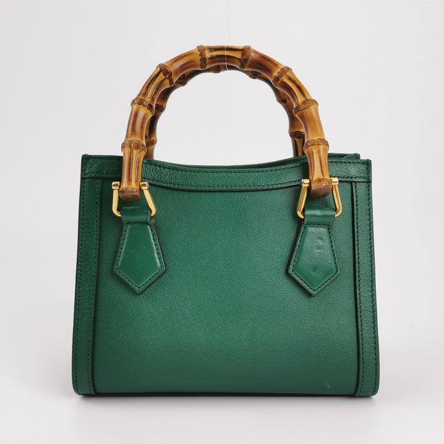 Gucci Diana Mini Green Leather Bag Bamboo Handle with Strap