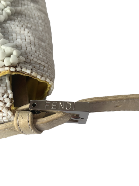 Sold Fendi Baguette White Beaded with Stones in Wave Pattern