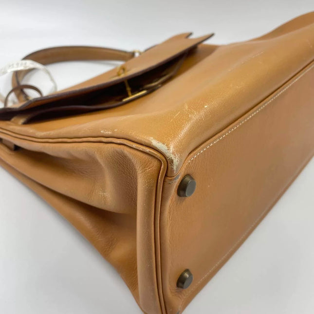 Hermes Kelly 32 Retourne 1976 Gold Box Leather Gold Hardware